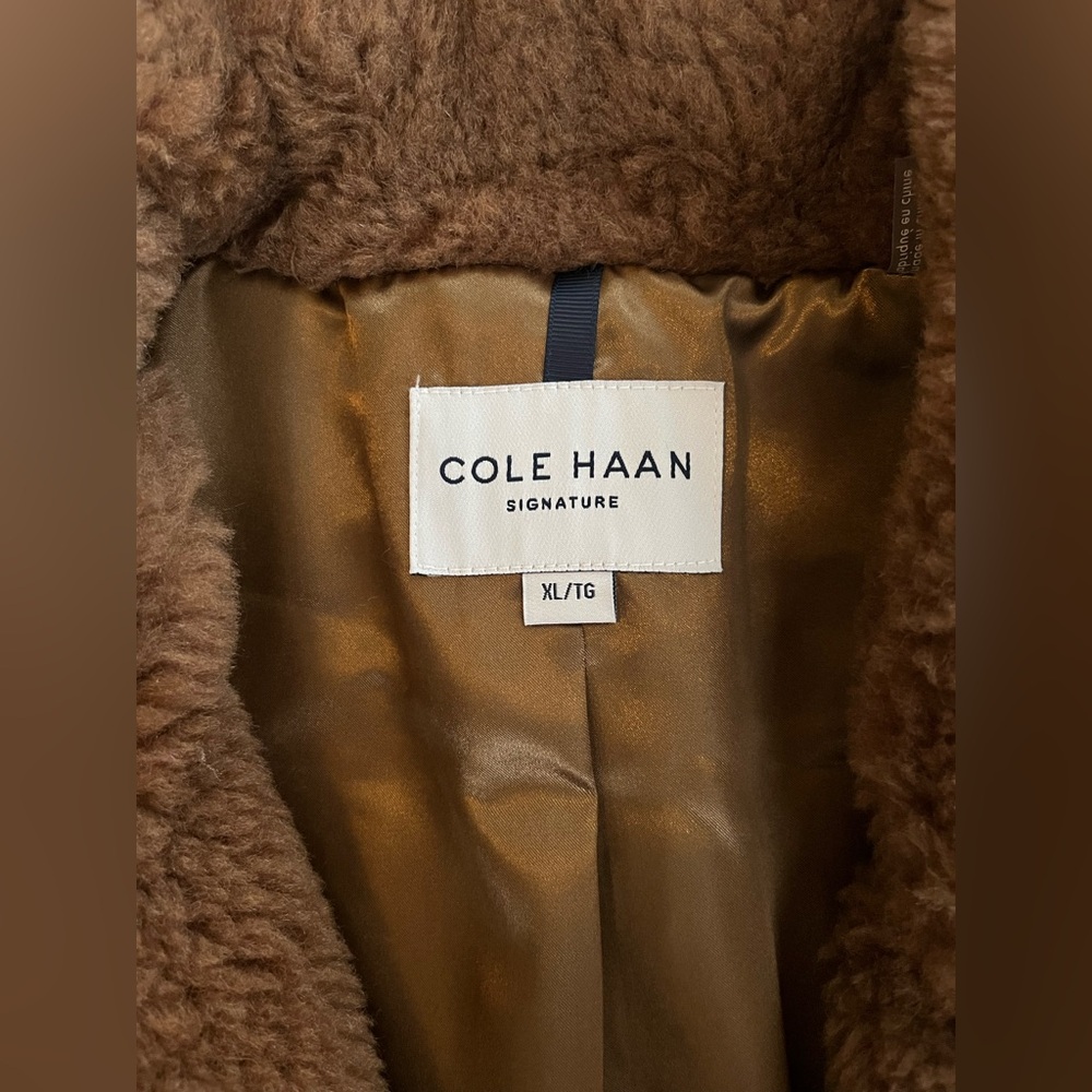 Cole Haan Signature Designer Brown Faux Fur Wool Blend Coat Size XL - Picture 2 of 16